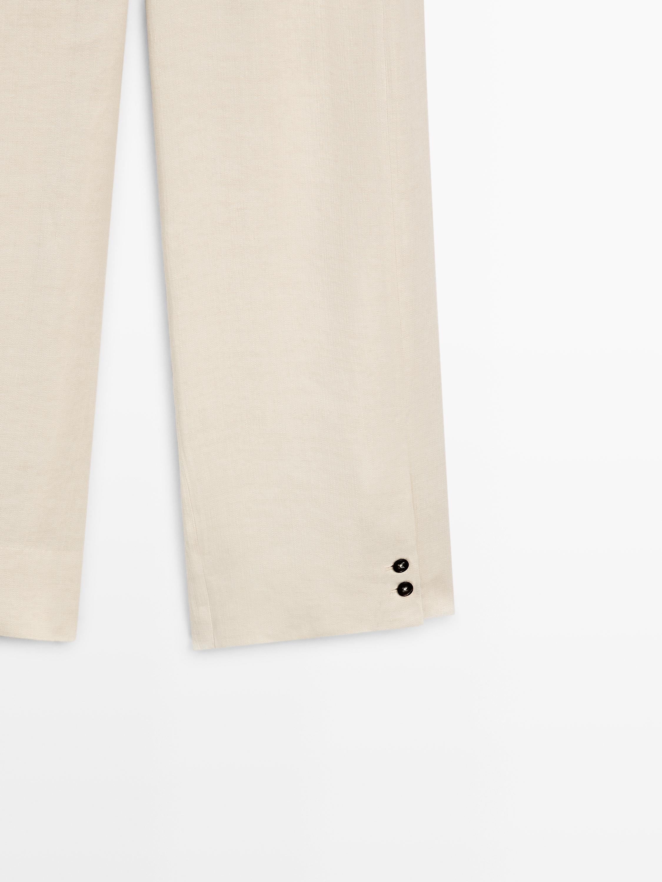 Linen blend suit trousers with button detail